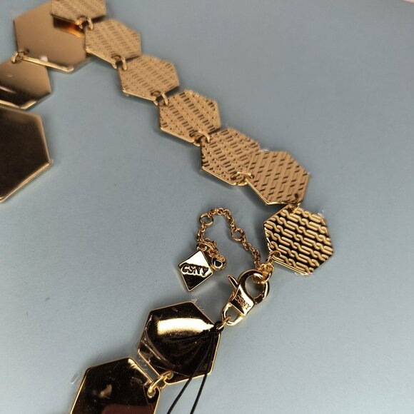 Christian Siriano Necklace Modern Geometric Hexagon Gold Tone Metalli Lo… - Picture 6 of 14